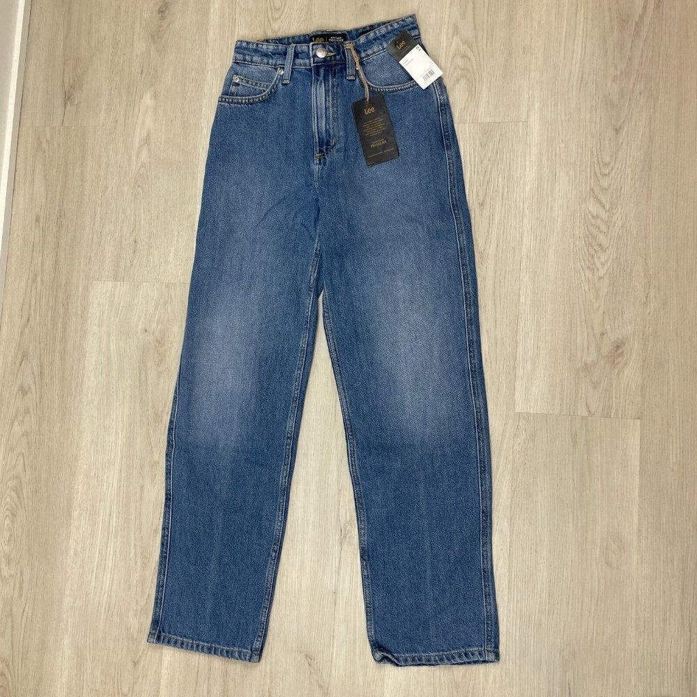 Lee Vintage Modern High Rise Stovepipe Jeans Womens 24 Blue Relaxed Straight Leg
